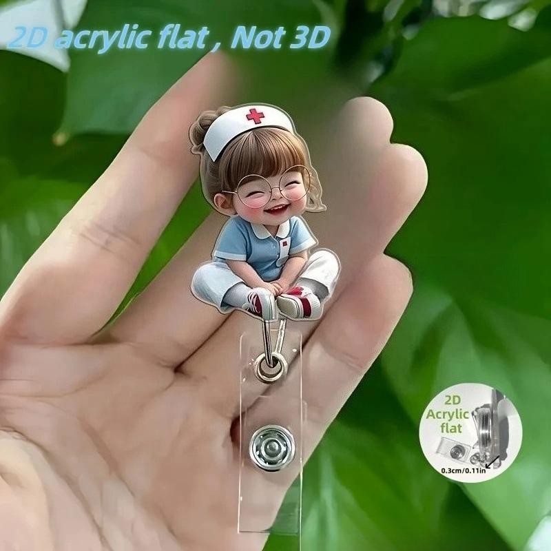 Catramă retractabilă medicală de desene animate Doctor Asistentă Licență de muncă Snur creativ ușor de trage Cataramă Certificat Nume de marcă