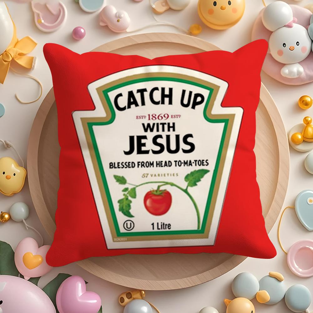 Pikpaka Funny K-Ketchup L-Label Cushion Cover Plush Fabric Soft Double-Sided Printed Sofa Warm Winter Home Gift Pillow Cover