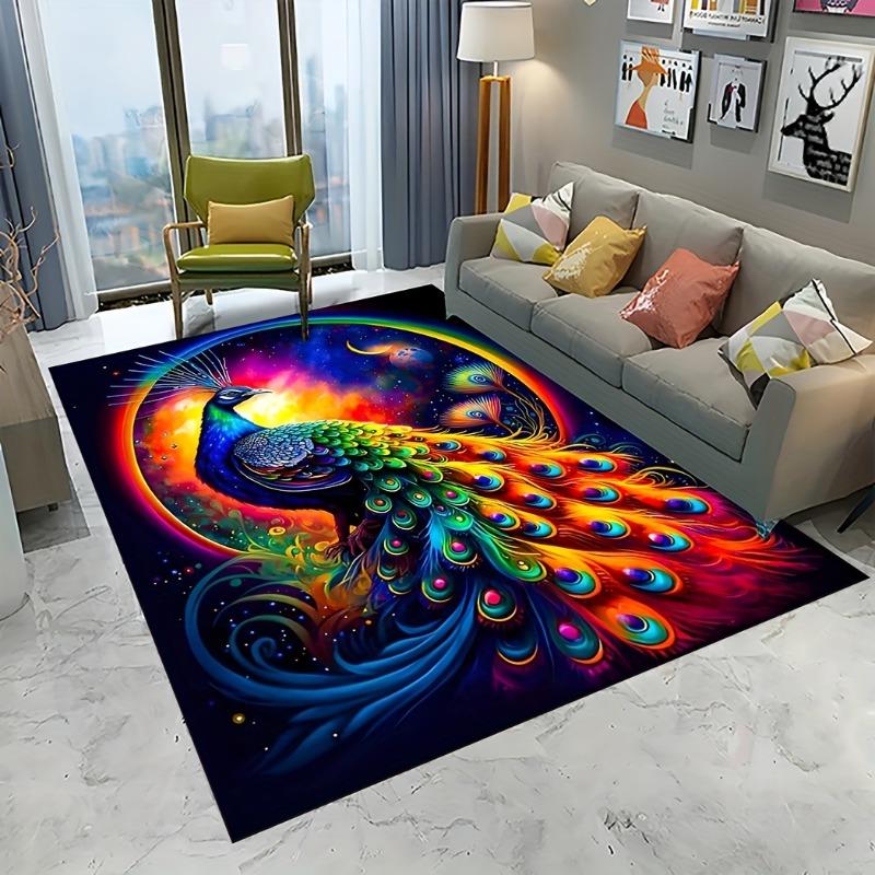 Alfombra 3D exquisita con diseño de pavo real, alfombra para el hogar, sala de estar, dormitorio, sofá, felpudo, decoración de cocina, alfombrillas antideslizantes