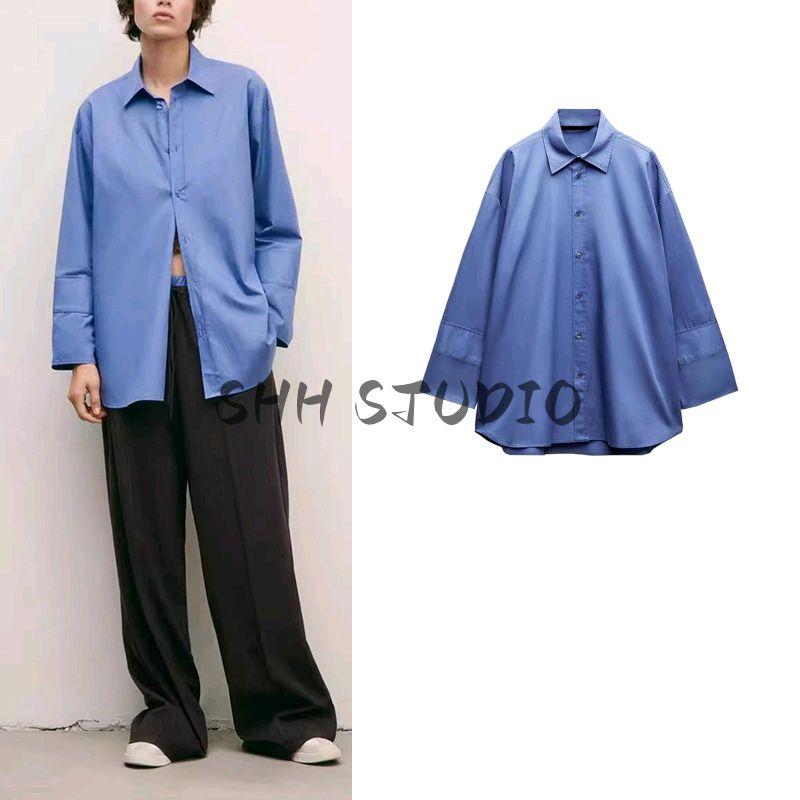 Spring New Women's Clothing Minimalist Trench Coat Fabric Loose Lapel Long Sleeves Poplin Shirt Tops 8946202