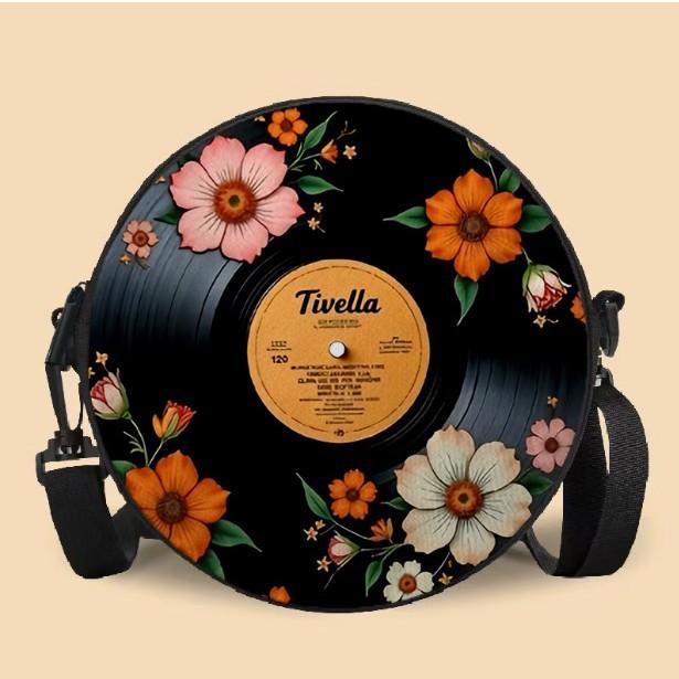 Women'S Personalized Vinyl Record Small Round Bag Can Be Carried And Carried Polyester Multi-Functional Cosmetic Bag Storage Bag