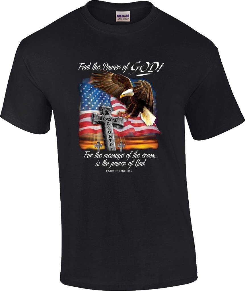 Christian Feel The Power of God Cross Eagle Flag God s Country T-Shirt XXXXL