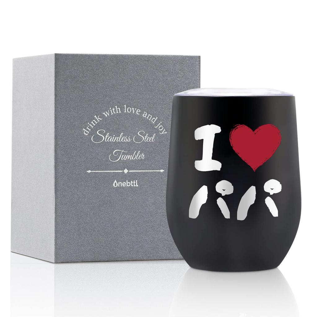 Perfect Father's Day or Respect for the Aged Day Gift for Dad. Stainless Steel Wine Glass with Lid, Vacuum Insulated, 350ml, for Beer or Coffee. "I