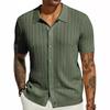 Men's Summer Cool Knit Short Sleeve Collared Shirt - Solid Color, Breathable, Hollow Out Design