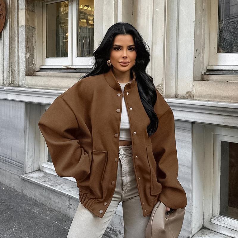 

Women s Fashion Long Sleeve Brown Tweed Thick Coat Temperament Commuting Female Clothes Winter Women Elegant Loose Jacket S коричневый