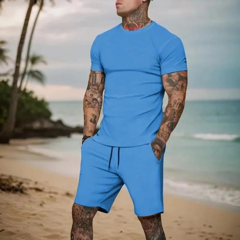 Nuovo set estivo da uomo con t-shirt a maniche corte traspirante e pantaloncini, abbigliamento popolare ad asciugatura rapida
