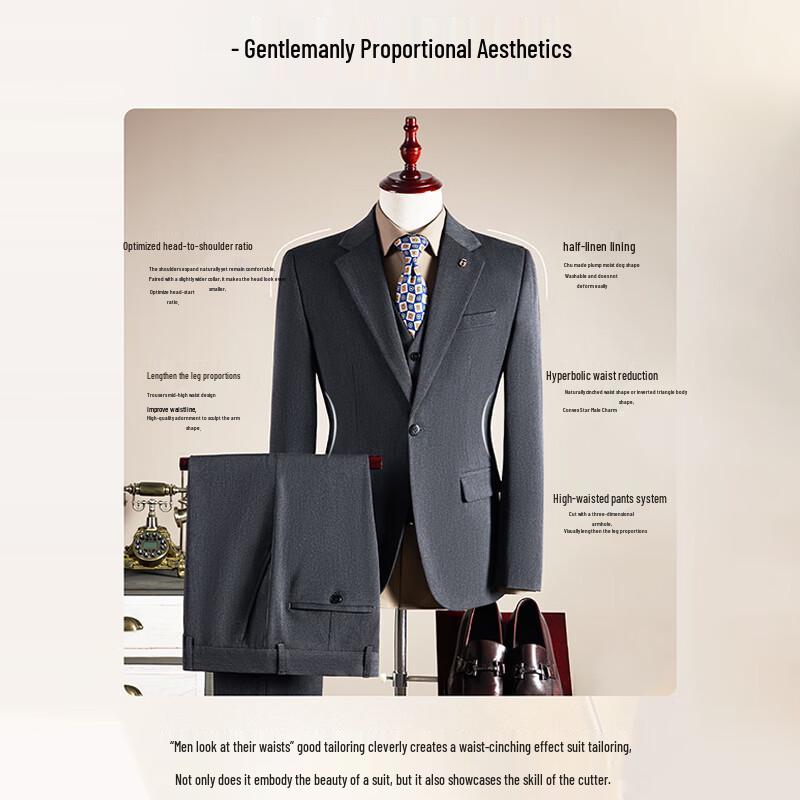 ROMON Men's Slim-Fit Business Formal 3-Piece Suit