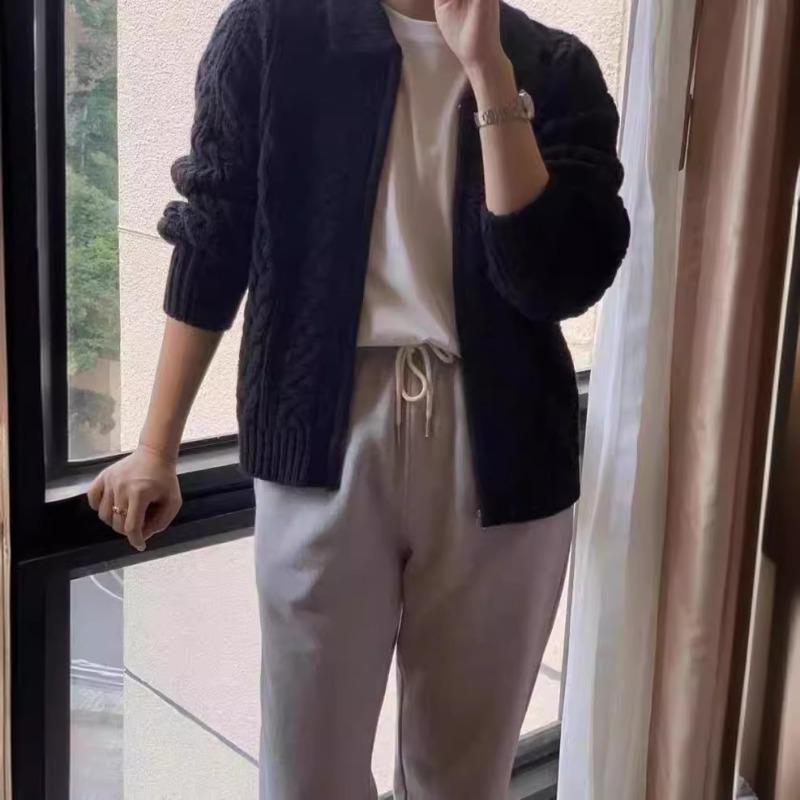 Lapel Twist Zipper Soft Waxy Sweater Jacket Women's Autumn and Winter Retro Thickened Loose Lazy Wind Knitted Cardigan