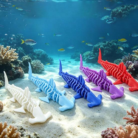 3D Printed Shark Figurine Flexible Fidget Animal Model Articulated Stress Relief Desk Toy