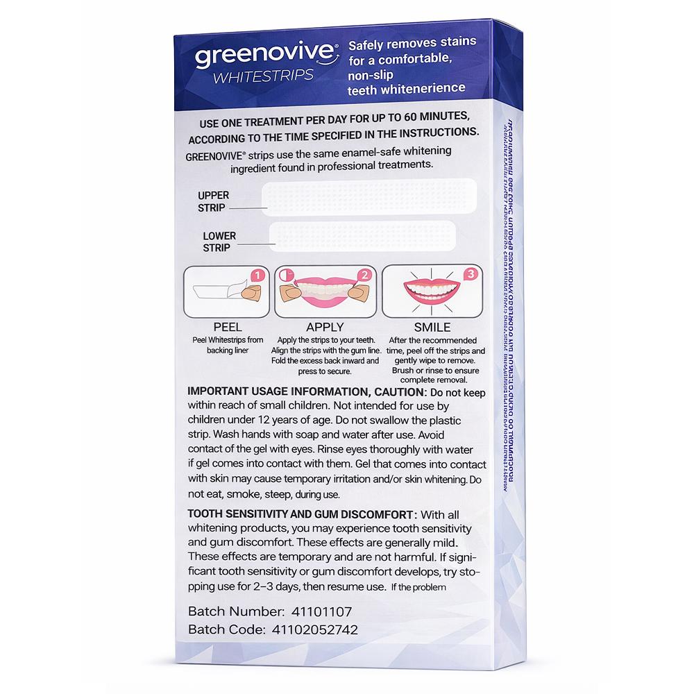 Teeth Whitening Strips, Greenovive®, Advanced Whitening, Glamorous White, 14-Day Treatment
