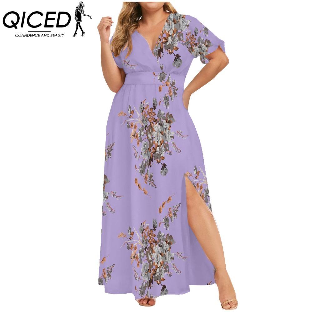 QICED L-5XL Dame Mote Sommer Vår Kortermet V-hals Hverdags Kjoler