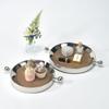 Stainless Steel Metal Mirror Leather Tray Circular Silver Handle Plate Desktop Storage Container Jewelry Tray Fruit Plate