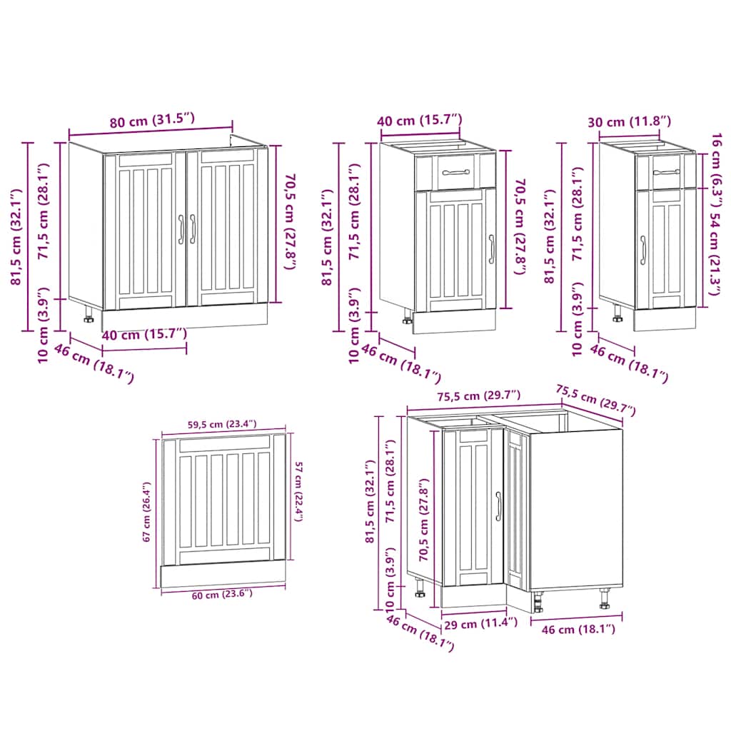 11 Piece Kitchen Cabinet Set Kalmar Black Wood Based Panel