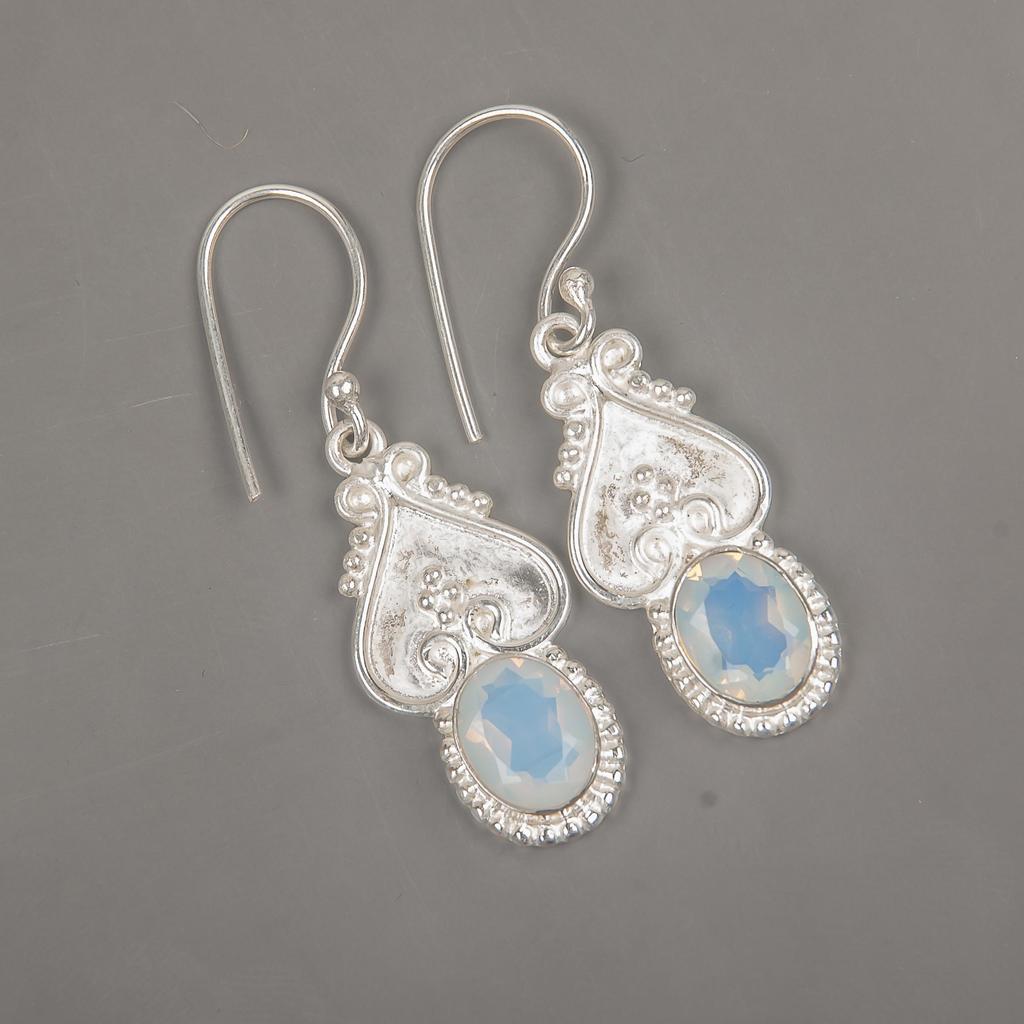 Milky Opal Gemstone Jewelry, Handmade 925 Sterling Silver Earrings, Beautiful Silver Earrings For Birthday Gift