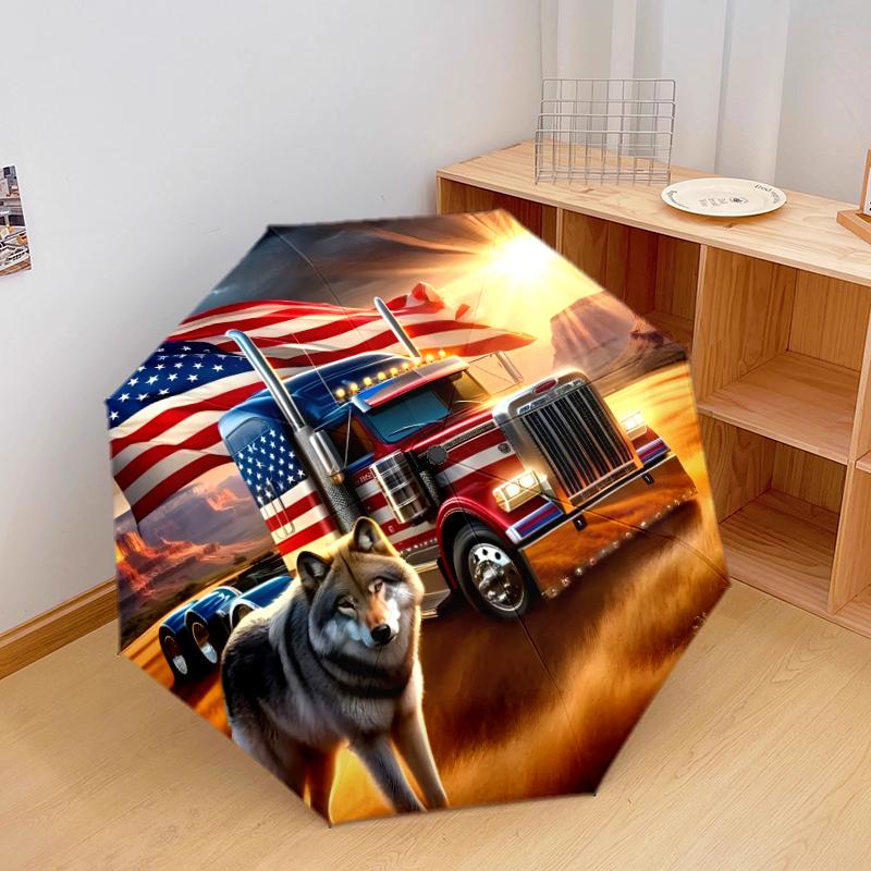 

1PC wolf theme Umbrella Portable Folding Umbrella Iron Frame Hole Bone Structure Outdoor Home Umbrella A18