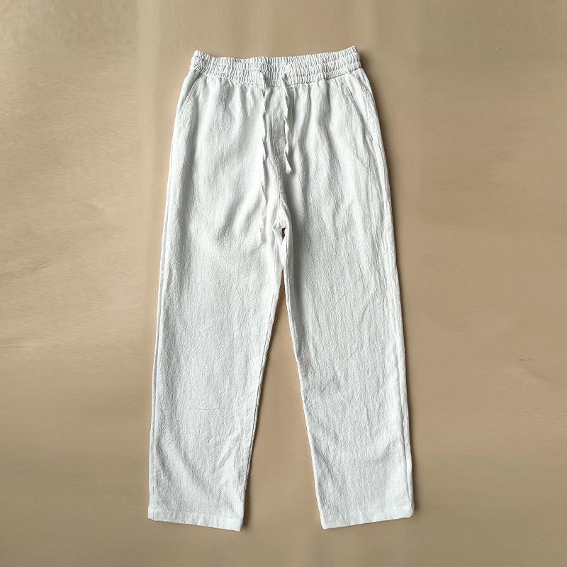 Men's Summer Thin Cotton & Linen Chinese Style Casual White Pants