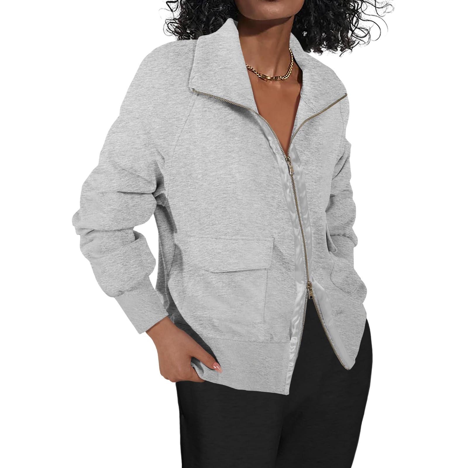 

Женская спортивная рубашка на молнии, однотонные свободные повседневные куртки с длинными рукавами и карманами M