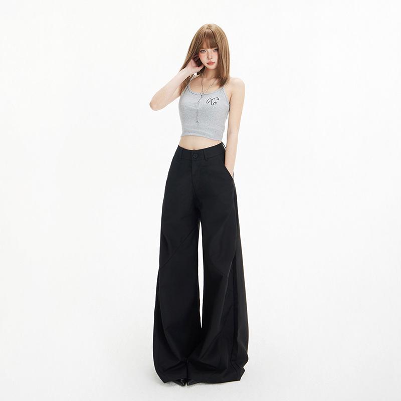 Women's Retro High Waist Wide Leg Pants – Versatile Flare Casual Suit for Spring/Summer