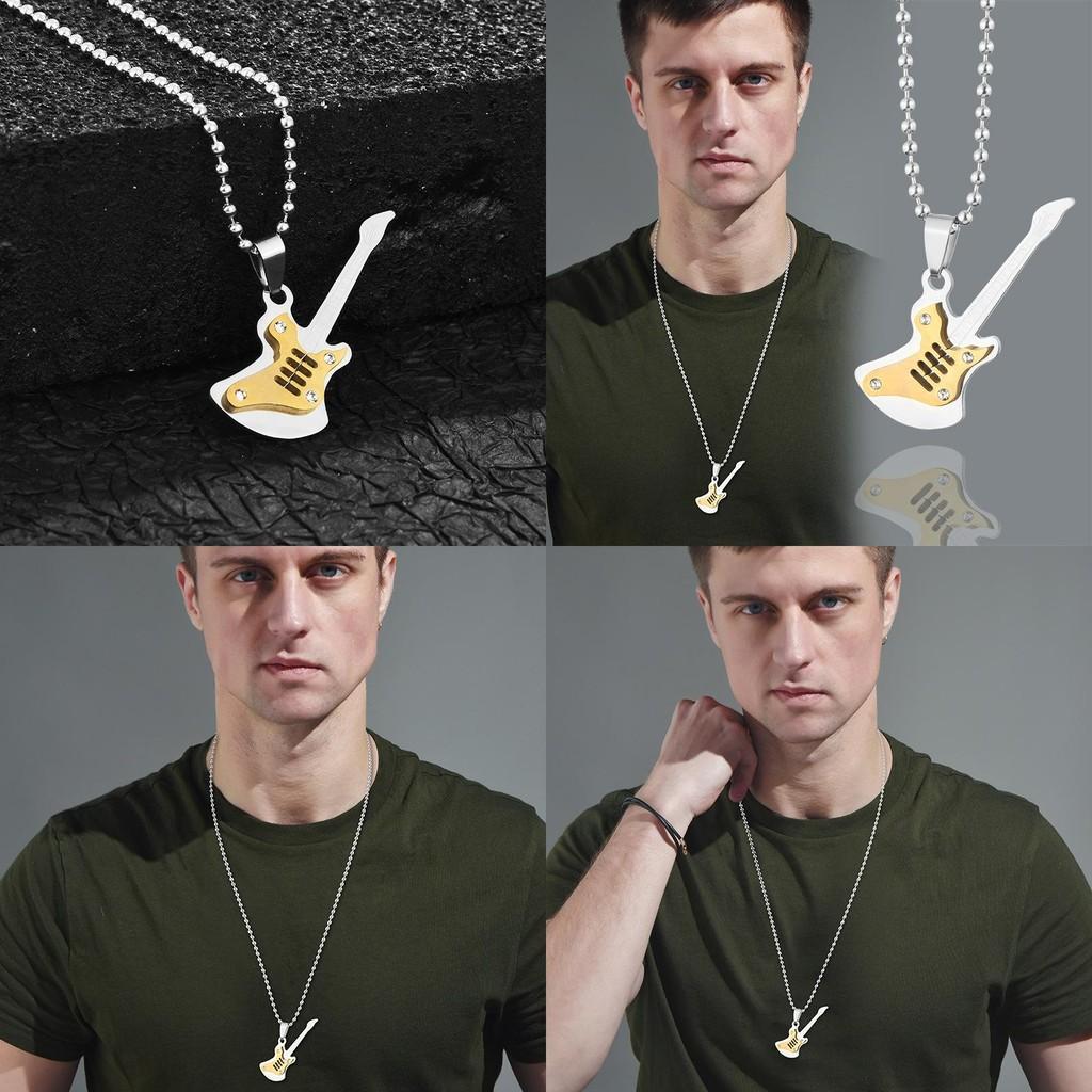 Vintage Electric Inspired Guitar Pendant Necklace In Robust Titanium Steel For Hip Fans Hop