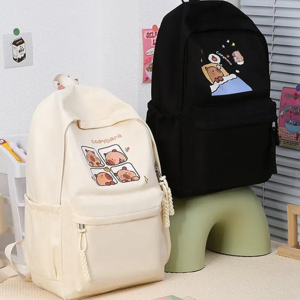 

Утолщенный рюкзак с изображением животных из мультфильма из ткани Оксфорд в виде куклы-капибары с брелоком на каждый день