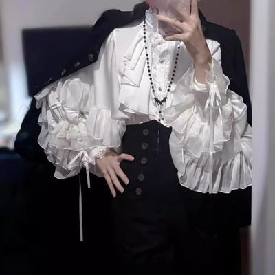 Japanese Kawaii Lolita Blouse Women Vintage Lantern Sleeve Shirt Y2k Aesthetic Lace Patchwork Tops Top Cospaly JK Loose Blusas