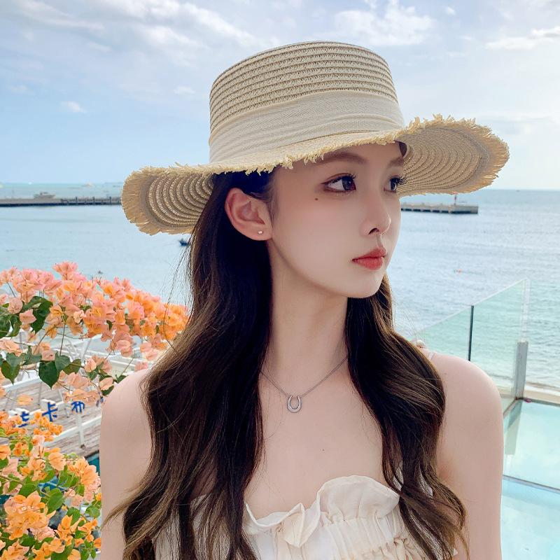 

Весенне-осенняя новая шляпа Женская лента Универсальная соломенная шляпа Дышащая солнцезащитная шляпа Летняя шляпа от солнца с большими полями Average size