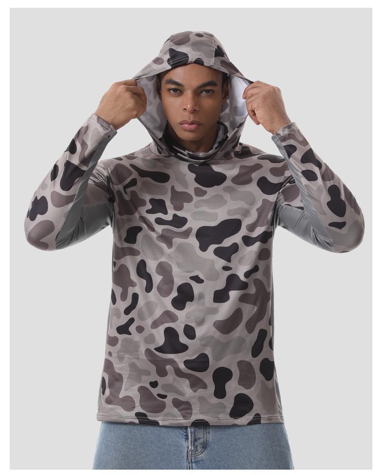 Men's Camouflage Quick-Dry Mesh Fishing Hoodie with Sun Protection Mask