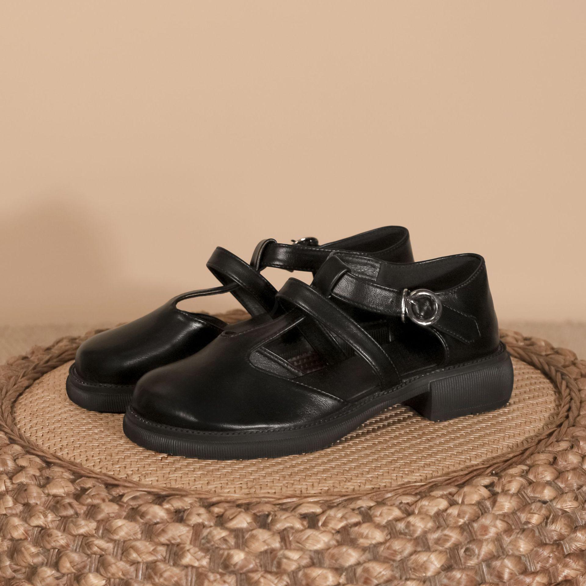 

Женская обувь лето женская 2025 французская не устают ноги одинарная обувь мода римские полые туфли Мэри Джейн женские сандалии с закрытым носком 39 чёрный