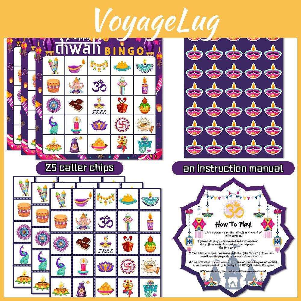 Diwali In India Festival Bingo Card Game Set With Stickers Call Supplies Cards