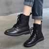 Short Boots Soft Leather Women's Round Head Lace-up High-top Boots Autumn and Winter Versatile Martin Boots Single Boots Women's Cotton Boots