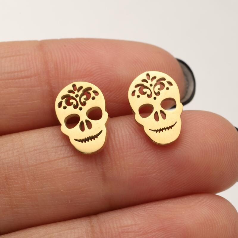 Halloween Asymmetrical Stainless Steel Pumpkin Skull Face Earrings