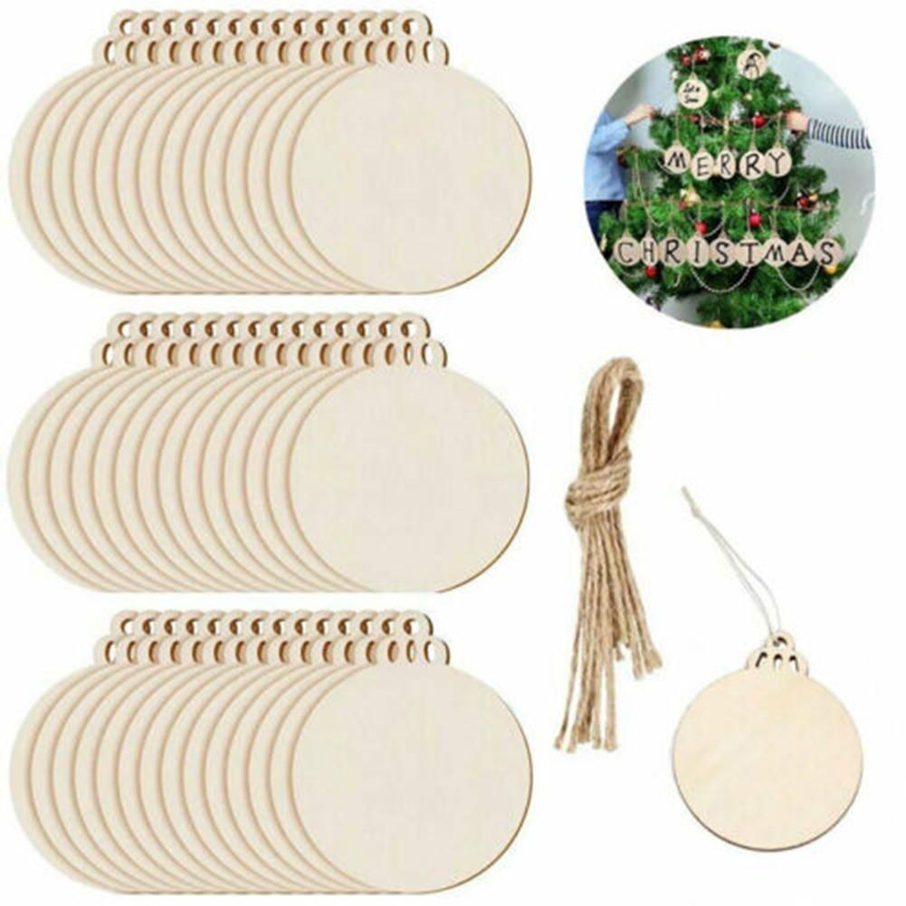 30Pcs Wooden Christmas Craft Shapes DIY Xmas Tree Decoration Hanging Baubles