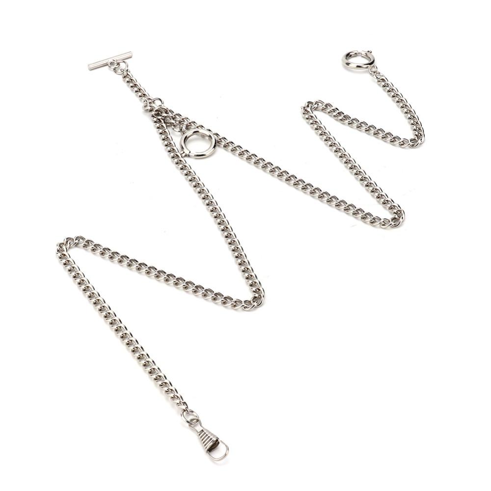 44cm Retro Vintage Metal Pocket Watch Chain Link Classic Antique Present (Silver)
