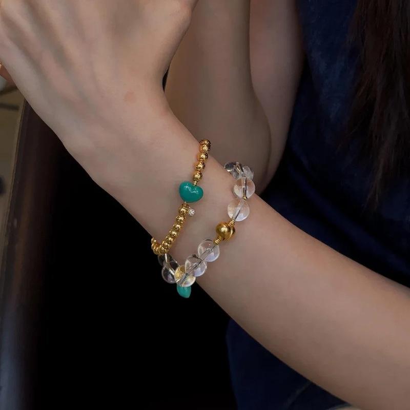 Braccialetti a forma di cuore blu lucido con perline di lusso leggero per donna, artigianato in oro antico, braccialetti retrò con ciondoli in turchese, festa
