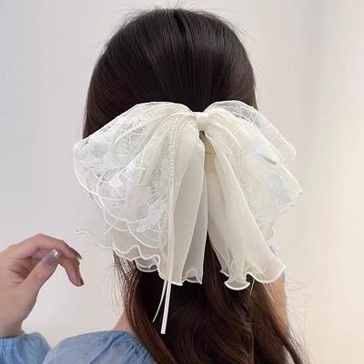 New French Lace Bow Ponytail Clip Sweet Holiday Style Shark Clip Elegant Hairpin Hair Accessories