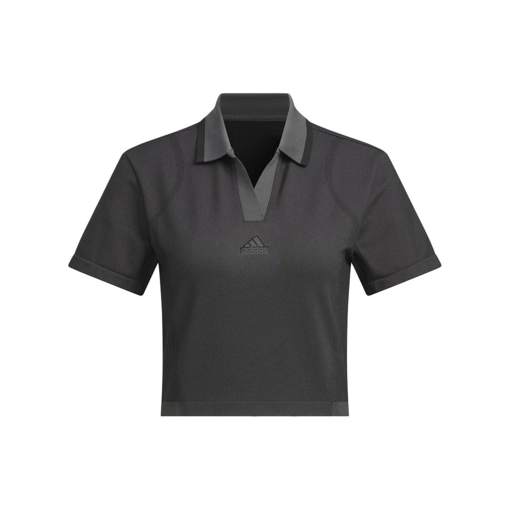 Adidas Seamless Polo Shirt Solid Color Simple Quick-Dry Sports Casual Short Sleeve Polo Women Tops Dark-Gray JE3960