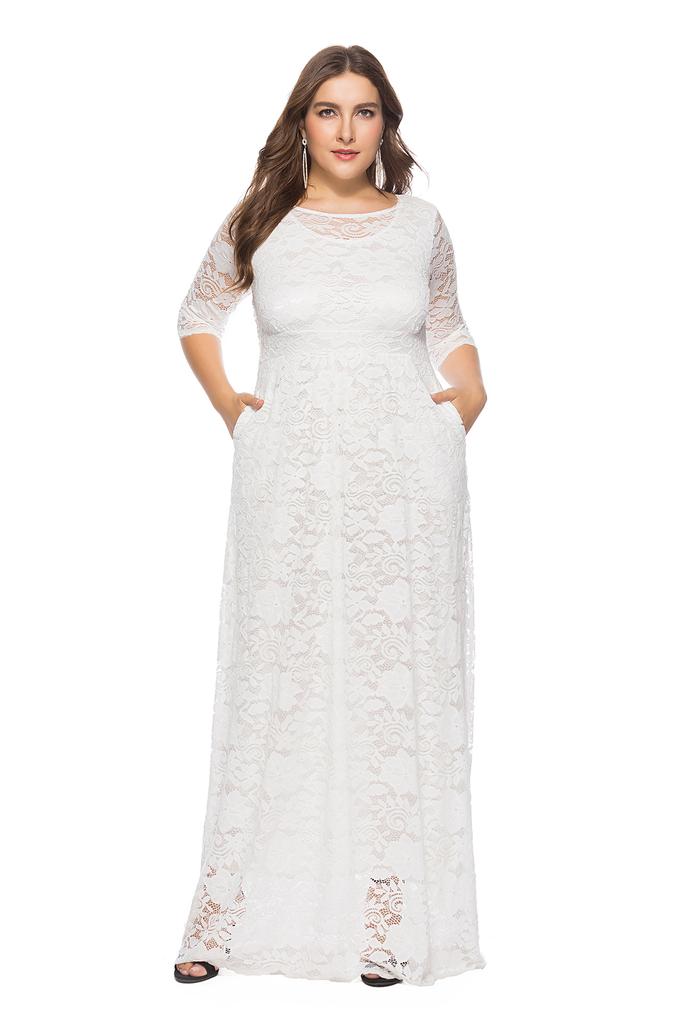 Large Size Women's New Lace Pocket Evening Dress Bridesmaid Dress