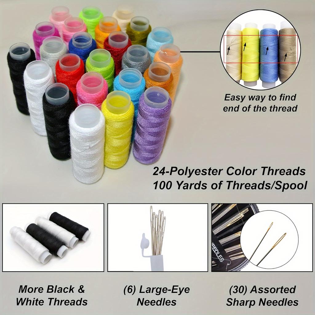 Complete Sewing Kit with Threads Needles Scissors Tape Measure Buttons Portable Travel DIY Embroidery Handwork Sewing Tool Set