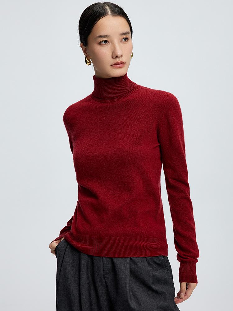Women's Cashmere High-Neck Pullover Sweater - Autumn/Winter, Pure Color, Long Sleeve, Skin-Friendly Knitted Base Layer