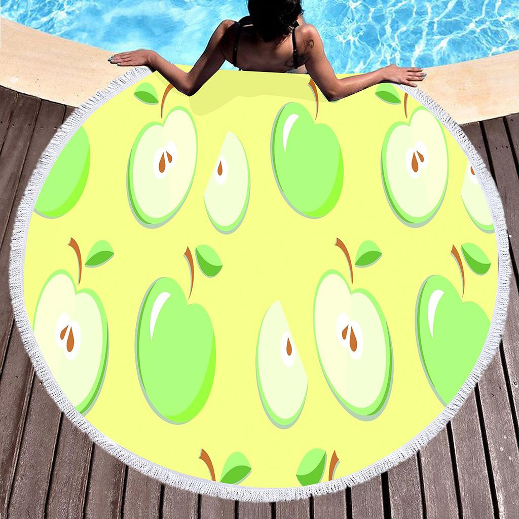 Apple Round Beach Towel Cartoon Fruit Print Beach Blanket Soft Microfiber Quick Dry Towel for Men Women Swim Pool Sport Picnic