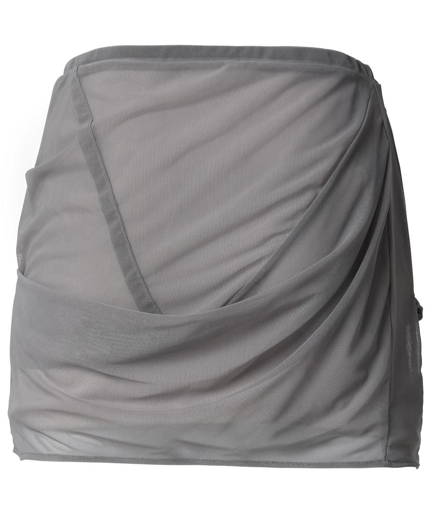 Peulleeoeob Draped Mesh Layered Mini Skirt (Fl-265_Gray)