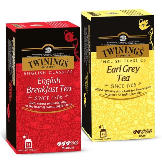 Twinings Черный чай Супервыгодный Комбо-набор (Английский завтрак 25 пакетиков + Эрл Грей 25 пакетиков) - 100 грамм
