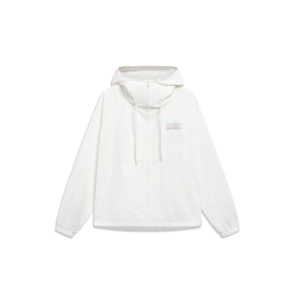 Li-Ning Sports Fashion Series Letter Print Hooded Windbreaker Jacket Unisex Jackets Champagne White AFDT521-2