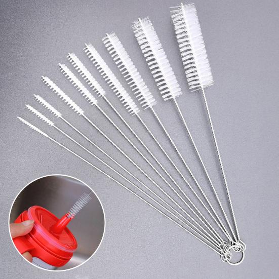 10Pcs Cleaning Brush Set Full Size Straws Narrow Gaps Deep Cleaning Brush Nylon Bristles Spiral Shaft Cleaning Tool