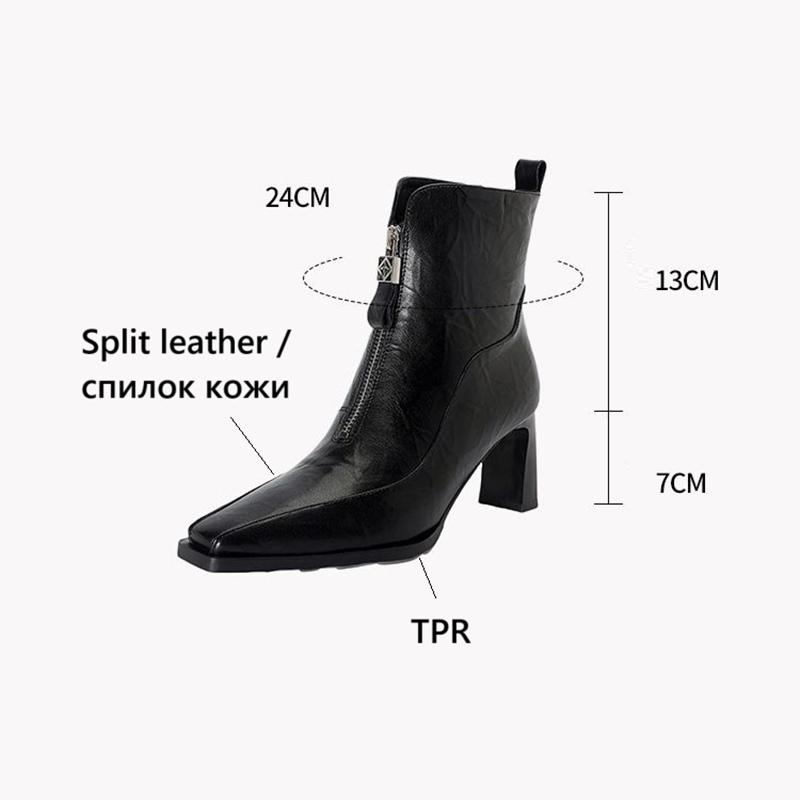 Modne NOWE Jesienne Damskie Buty Kwadratowy Nosek Buty na Wysokim Obcasie Buty ze Skóry Dzielonej dla Kobiet Eleganckie Nowoczesne Buty Codzienne Buty na Zamek