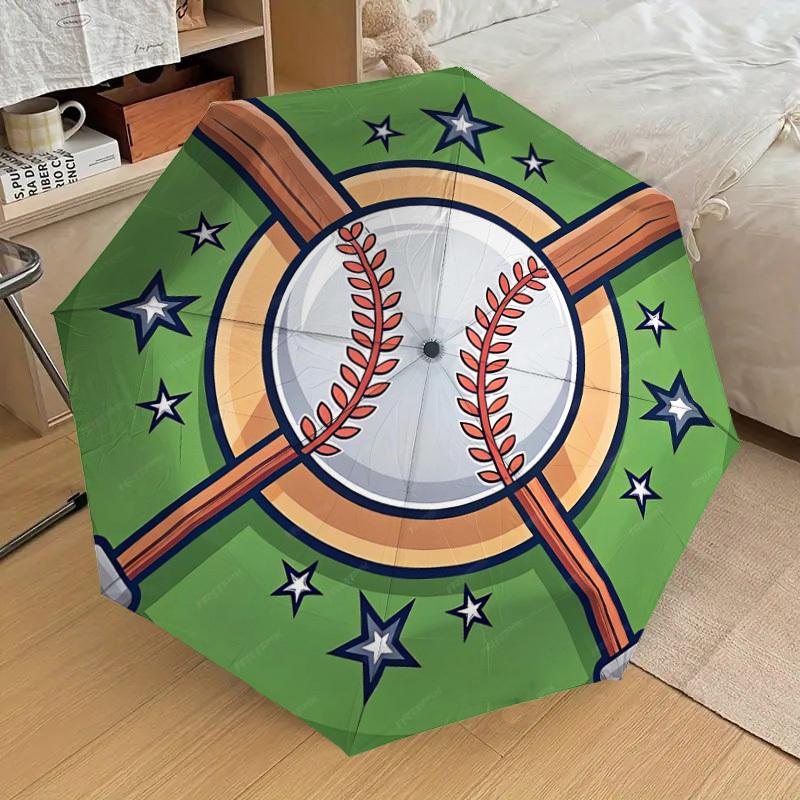 1pc Baseball Emblem with Stars and Bats Umbrella with Plastic Handle,Suitable for All Seasons Home Travel Outdoor UmbrellaDD073