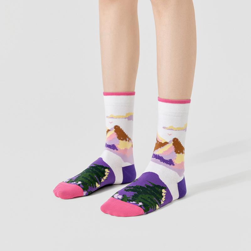 5 Pairs of Women Retro Personality Skateboards Wearing Mid Tube Socks