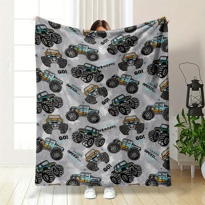Cartoon Monster Truck Print Cozy Blanket Bedroom Blanket for Livingroom Couch Lunch Break Soft Throw for Friend's Festival Gift