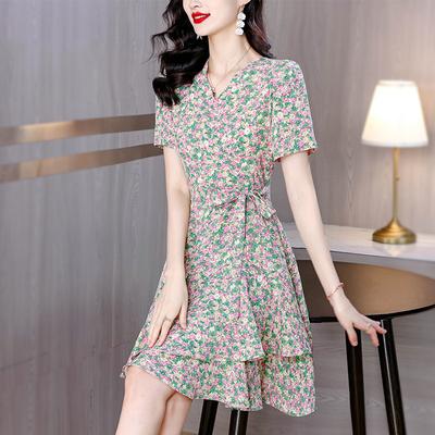 Women's Summer Clothing New Celebrity Temperament Floral Thin Belly Chiffon Dress