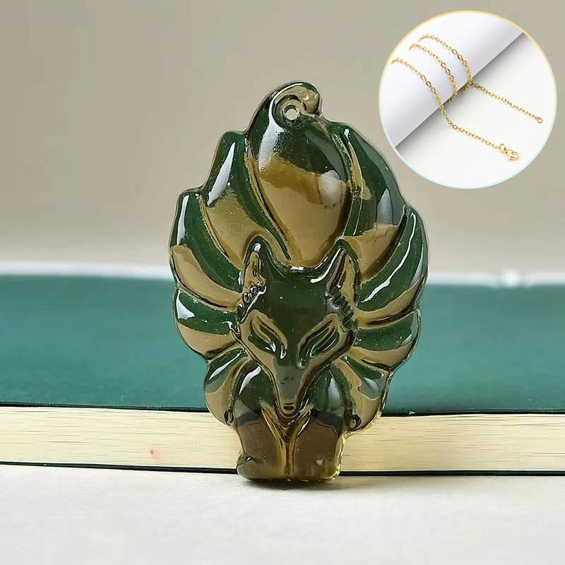 Unisex Chinese Animal Hand-Carved Fox Nine-Tailed Fox Pendant Chain Necklace Men Women Lucky Jewelry Gift 2025 New